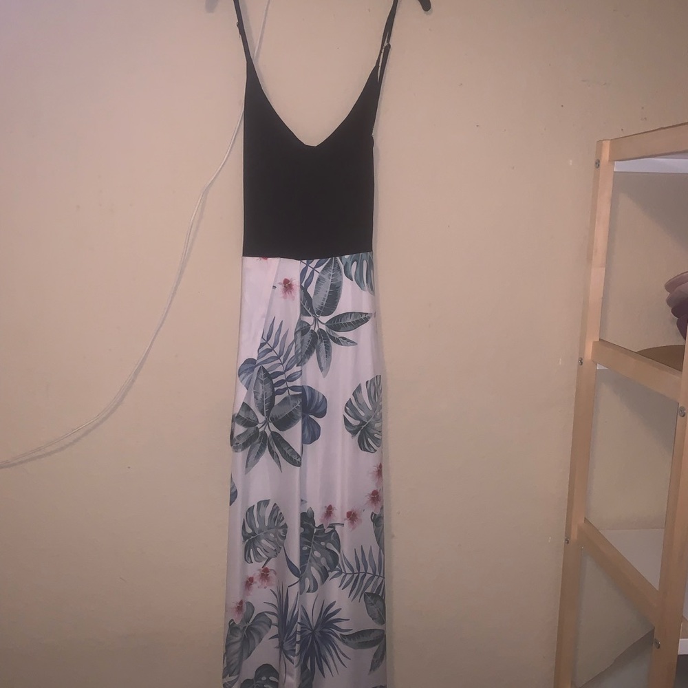 Tropical Black and White Maxi Dress